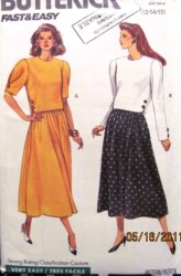 4840 BACK BUTTON SS-LS TOP,LONG FLARE SKIRT PATTERN 12-16