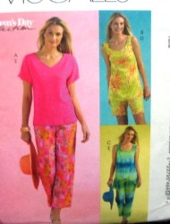 4845  MCCALLS CUTE PULLOVER TOPS SLEEVES OR NOT, CAPRIS, SHORTS PATTERN 6-20 3 SIZES