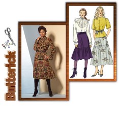 4850 EZ RUFFLE,COLLAR LS TOP, FLARE SKIRT LENGTHS PATTERN 16-22