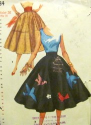 4884 1954 SWIRL POODLE BLUEBIRD SKIRT,TRANSFERS PATTERN 26'' WST