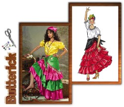4889 BUTTERICK GYPSY/ PEASANT RUFFLE TOP & SKIRT, SCARF COSTUME PATTERN 4-14 XS-MED UNCUT