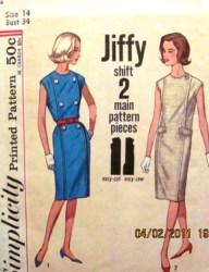 4952 JIFFY SLEEVELESS SHIFT DRESS, BELT 60S PATTERN 14 34''