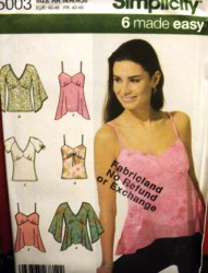 5003 6 EZ STRAPPY EMPIRE CAMI/PEASANT TIE TOP PATTERN 6-12,14-20