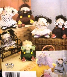 5015 SIMPLICITY WHIMSY FOLK ART CUTIE DOLLS 2 SZS, CLOTHES PATTERN