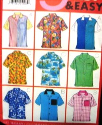 5016 EZ BUTTERICK 9 SHORT SLEEVE UNISEX JAZZY SHIRTS PATTERN XS - MED; L-XL CHOICE