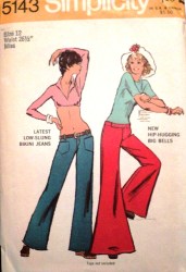 5143  Simplicity 1972 BELL BOTTOM BIKINI JEANS,HIP HUGGER WIDE LEG PATTERN 12 cut