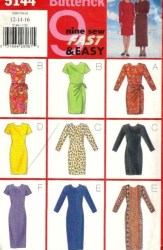 5144 BUTTERICK 9 SS-LS DRESS LENGTHS, OVERLAY OR NOT PATTERN 6-10; 12-16, 18-22