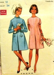 5206 SWEET SS-LS A-LINE DRESS COLLAR OR NOT 1968 PATTERN 12 34