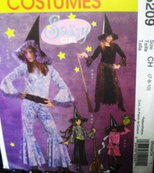 5209 GIRLS SASSY RETRO  WITCHES COSTUME,HAT PATTERN 7-10,12=16