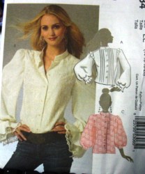 5234 FEM MANDARIN BUTTON LACY LS BLOUSE PATTERN 14-20,6-12