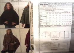 5250 FLEECE/WOOL BUTTON CAPE,TIE PONCHO PATTERN S-M,L-XXL,26-32W
