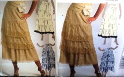 5275 LONG FLARE RUFFLE TIER HANKIE HEM OR NOT SKIRT,SASH PATTERN