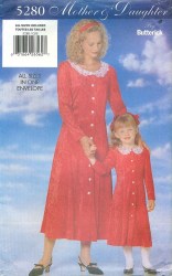 5280 BUTTERICK MOM, DAUGHTER LS LONG TIED FLARE BUTTON DRESS PATTERN XS-LG UNCUT