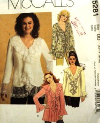 5281 FLOUNCY LACY LONG SLEEVE BLOUSES PATTERN 12-18,18W-24W