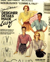 5296 McCalls  PALMER SUIT/ COWL/ WRAP/ PEPLUM SS-LS BLOUSE PATTERN 6,or 10 choice uncut