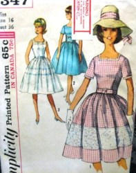 5347 '63 FLARE SQ NECK SLVS OR NOT DRESS,HAT BAND PATTERN 16, 14