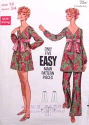 5355 1968 CUTEST LS MINI V-DRESS,, FLARE PANTS PATTERN 12 34