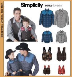 5366 SIMPLICITY EZ MR. & MASTER WESTERN SHIRT, VEST PATTERN S-L, SM-XL uncut