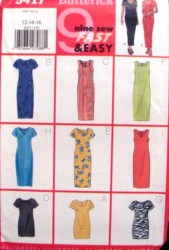 5417 BUTTERICK  9 EZ TAPER STRAIGHT DRESSES SLEEVES OR NOT PATTERN 6-10,12-16 CHOICE