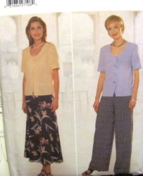 5423 BUTTERICK EZ PEPLUM SS BUTTON TOP,  A-SKIRT, WIDE PANTS PATTERN 14-18; 20-24 CHOICE