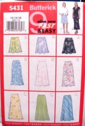 5431 BUTTERICK  LINED BIAS A-SKIRT 3 LENGTHS SO EASY PATTERN 6-10; 12-16,18-22 CHOICE