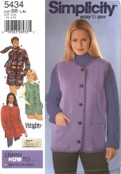 5434 FLEECE/WOOL JACKET LENGTHS,VEST,SCARF PATTERN XS-M,L-XL