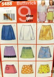 5488 BUTTERICK CONTOUR SHORTIE A-SKIRT, SKORT EASY PATTERN 18-22, 6-10 UNCUT
