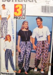 5516 EZ UNISEX DRAWSTRING LEISURE PANTS 3 PC PATTERN XS--XL