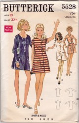 5528 1969 CUTE SS-LS MINI BUTTON POCKET DRESS PATTERN 14 36