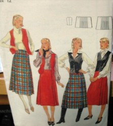 5528 BUTTERICK 70S FRONT WRAP PLEAT KILT SKIRT LENGTHS, V-VEST PATTERN 12; 14 CHOICE