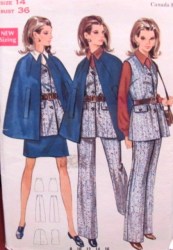 5585 68 SHORTIE CAPE,SLVLSS BUTTON TOP,PANTS,A-SKIRT PATTERN 14