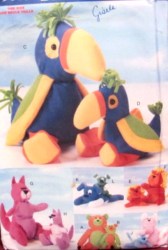 5605 Butterick BEANIE BEAR, PARROT, LION, KANGAROO, CAT, DOG & BABE PATTERN Uncut