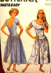 5652 EASY BUTTERICK LONG SS DROP WAIST DIRNDL SWING DRESS, PETTICOAT PATTERN 6-10