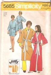 5685 9507 6256 SIMPLICITY WRAP ROBE LENGTHS PATTERN MR SM; MD, LG;  MS 10,12,14,16 CHOICE