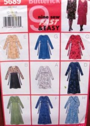 5689 BUTTERICK SO EZ LS EMPIRE TIED PULLOVER DRESS LENGTHS PATTERN 6-22 3 SIZES
