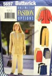 5697 BUTTERICK EZ DRAPE COLLAR JACKET, SKIRT LENGTHS, VEST, PANTS PATTERN 8-24 3 SIZES