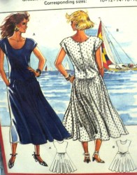5794 LONG FLARE SWING SLEEVELESS BACK BUTTON DRESS PATTERN 10-18