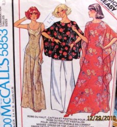 5853 '77 KNIT SLVLSS DRESS, TOP, PANTS,SHEER CAFTAN PATTERN 8-12