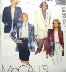 5909 2948  McCalls 4 HR 1 BUTTON LINED OR UNLINED JACKET PATTERN 12-16; 8-12; 20-24; 10-14 Uncut Choice