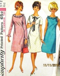 5910 Simplicity  1965 A-LINE RUFFLE DRESS SLEEVES OR NOT PATTERN 12T  32B CUT