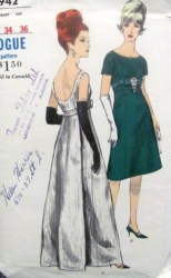 5942 VOGUE 60s EMPIRE BACK PANEL DRESS LENGTHS SS OR NOT PATTERN 12