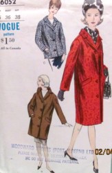 6052 CHESTERFIELD COAT IN 3 LENGTHS 60S UNCUT PATTERN  14 34