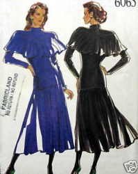 6065 LONG FLARE KNIT DRESS,CAPELET COLLAR N.L. PATTERN 8-18