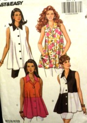 6077 BUTTERICK SLEEVELESS SWING/ TRAPEZE/ TENT BUTTON TOPS PATTERN 6-10