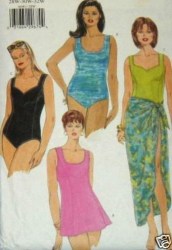 6090 SWIMSUITS, COVER-UP EZ PATTERN SZS 16W-20w;22-26w;28-32W