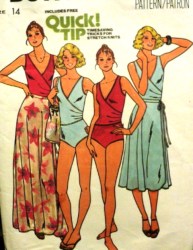 6148 BUTTERICK  MOCK WRAP 1 PC SWIMSUIT, WRAP SKIRT PATTERN 14,12,10 CHOICE