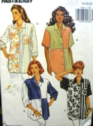 6171 BUTTERICK  EZ LOOSE CONTRAST SHAPED BLOUSE PATTERN 8-12, 14-18, 20-24 CHOICE UNCUT