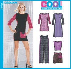 6225 NEW LOOK KNIT DRESS LENGTHS,TOP,BOTTOMS,BAG JR PATTERN 3/4-13/14