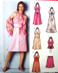 6242 MIDRIFF HALTER FLARE TIE DRESS,TOP,SKIRT PATTERN 6-16
