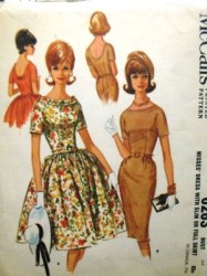 6263 1962 SLIM-FLARE SHORT SLV DRESS UNCUT PATTERN 14 34''